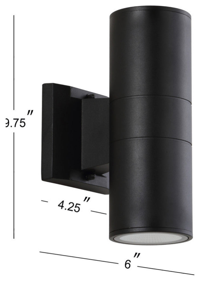 Duo Modern Outdoor Metal/Glass Integrated LED Sconce Uplight, Black