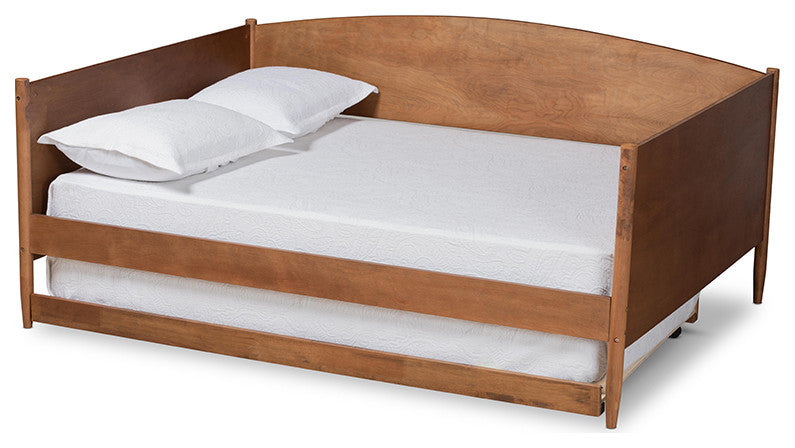 Lachlan Mid-Century Modern Farmhouse Ash Walnut Wood Full Daybed With Trundle