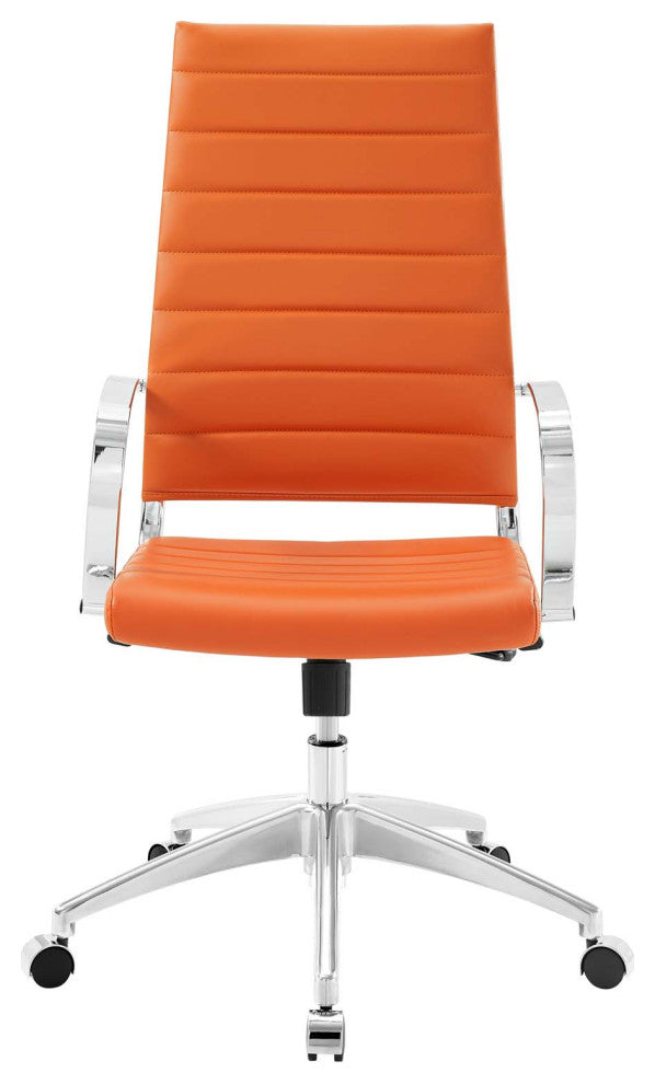 Computer Work Desk High Back Chair, Faux Leather, Orange, Home Business Office