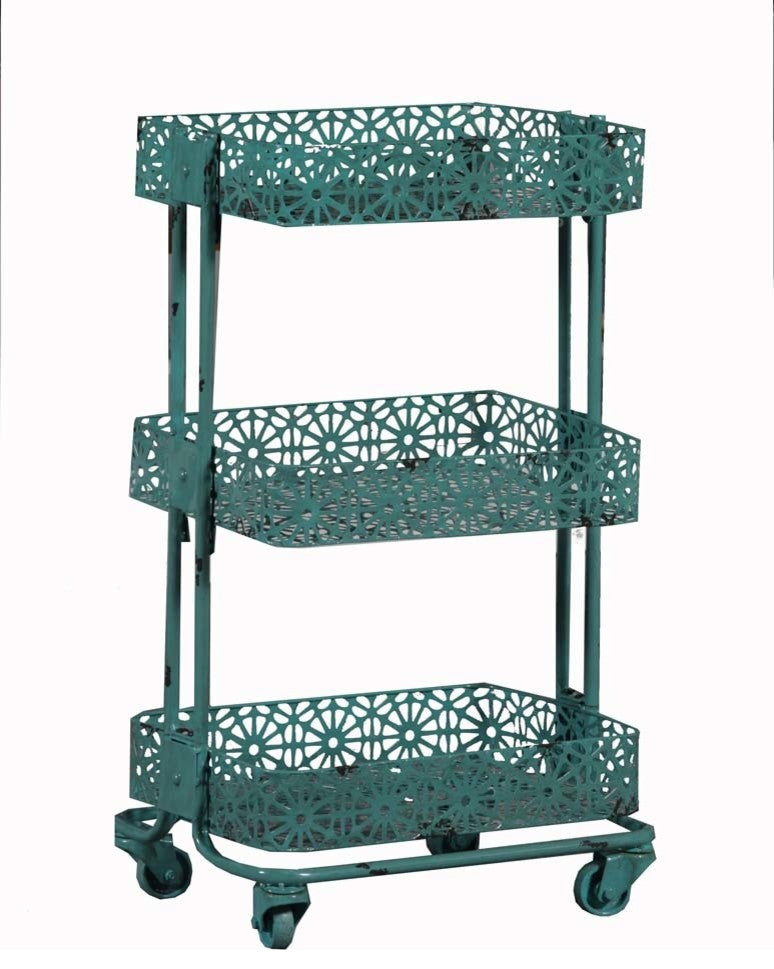 Linon Cream Metal 3-Tier Cart, Turquoise