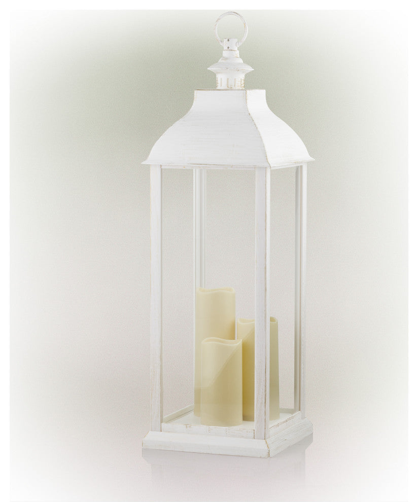 White Candlelit Lantern with Warm White LED Lights