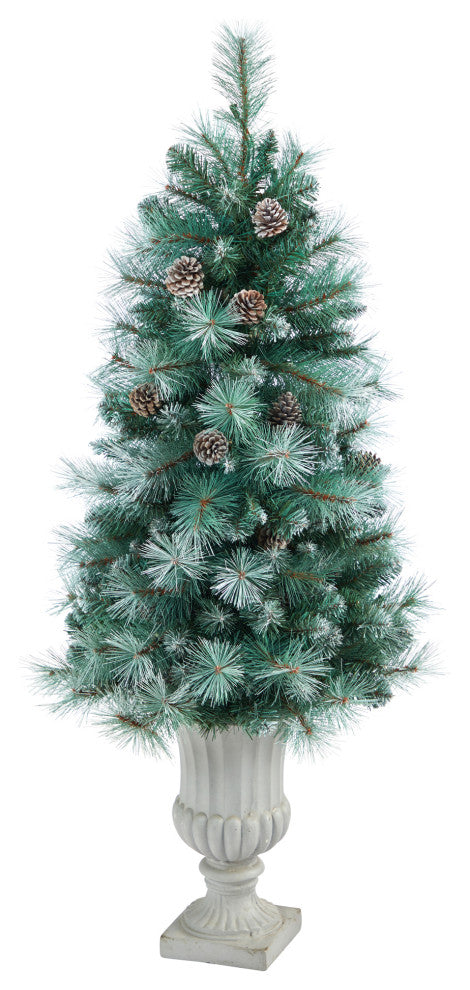 4.5' Frosted British Columbia Mountain Pine Faux Xmas Tree W/Lights, Pinecones
