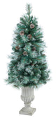 4.5' Frosted British Columbia Mountain Pine Faux Xmas Tree W/Lights, Pinecones