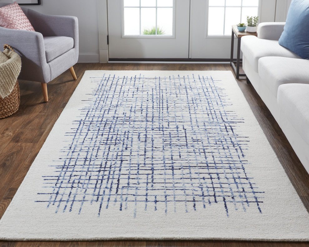 Weave & Wander Carrick Architectural Rug, Ivory/Navy, 9'x12'