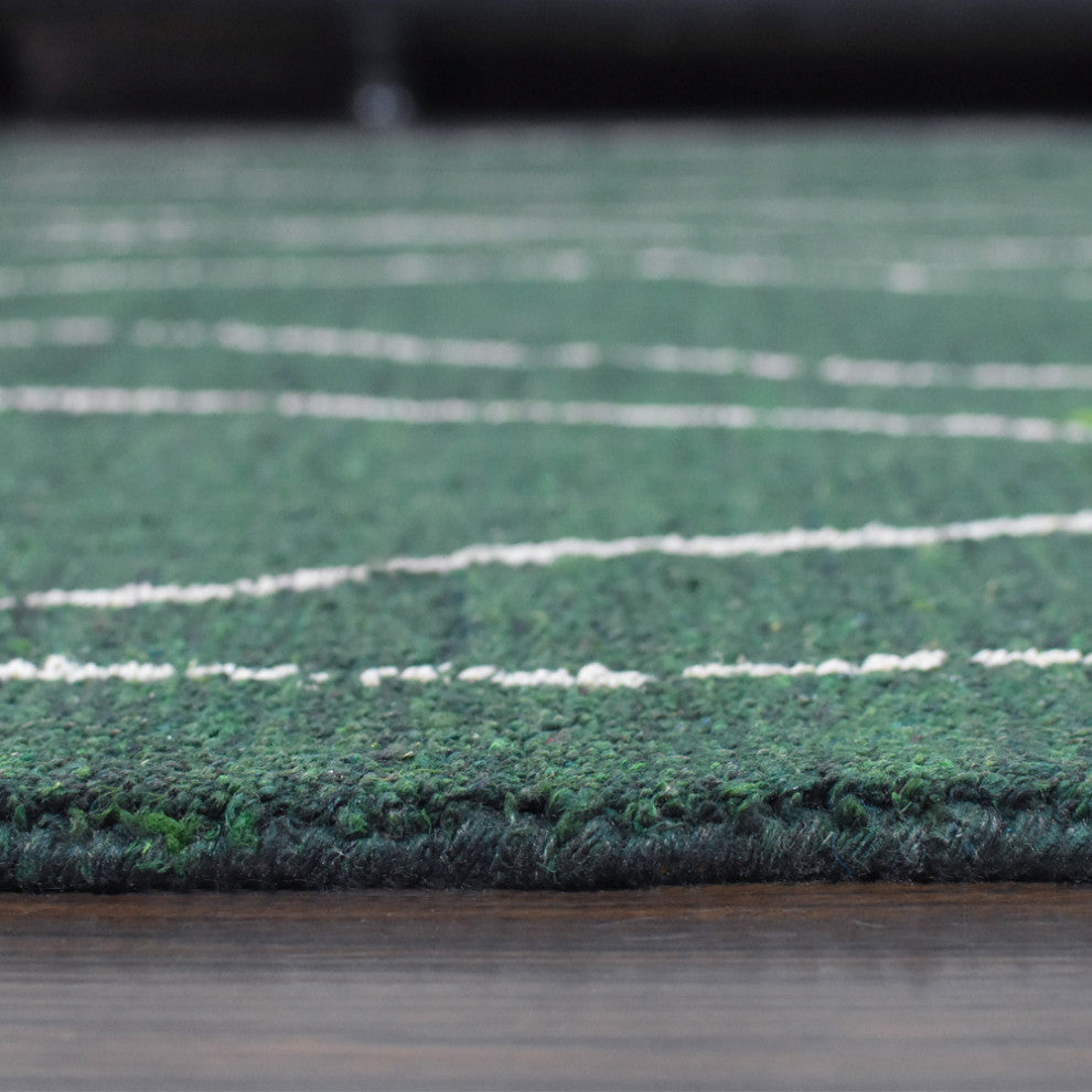 HAND KNOTTED LOOM SILK AREA RUGS-8'x10',Rectangle,Dark Green White,Contemporary