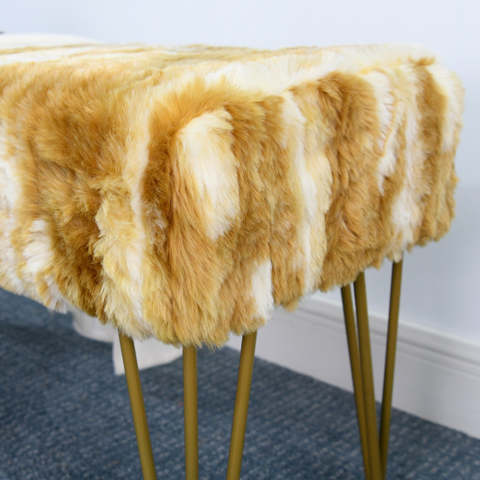 Soft Faux Fur Ottoman Fuzzy Entryway Bench Seat, Gold, 46"x16"x22"