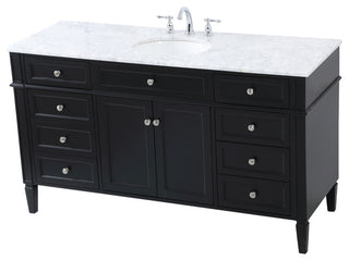 Home Living Vanity with Carrara White Marble Countertop, Black, 60", Single Sink