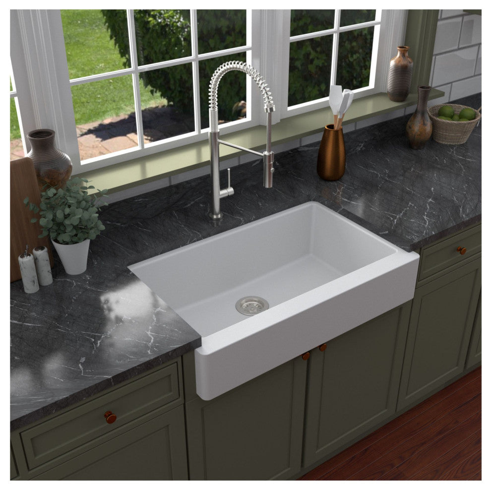 Karran Retrofit Farmhouse Quartz 34" Single Bowl Sink Kit, White