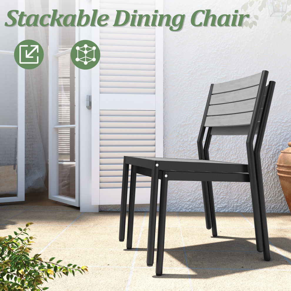 5-Piece Gray Outdoor Patio Set Dining Chairs Table With Umbrella Hole, Gray