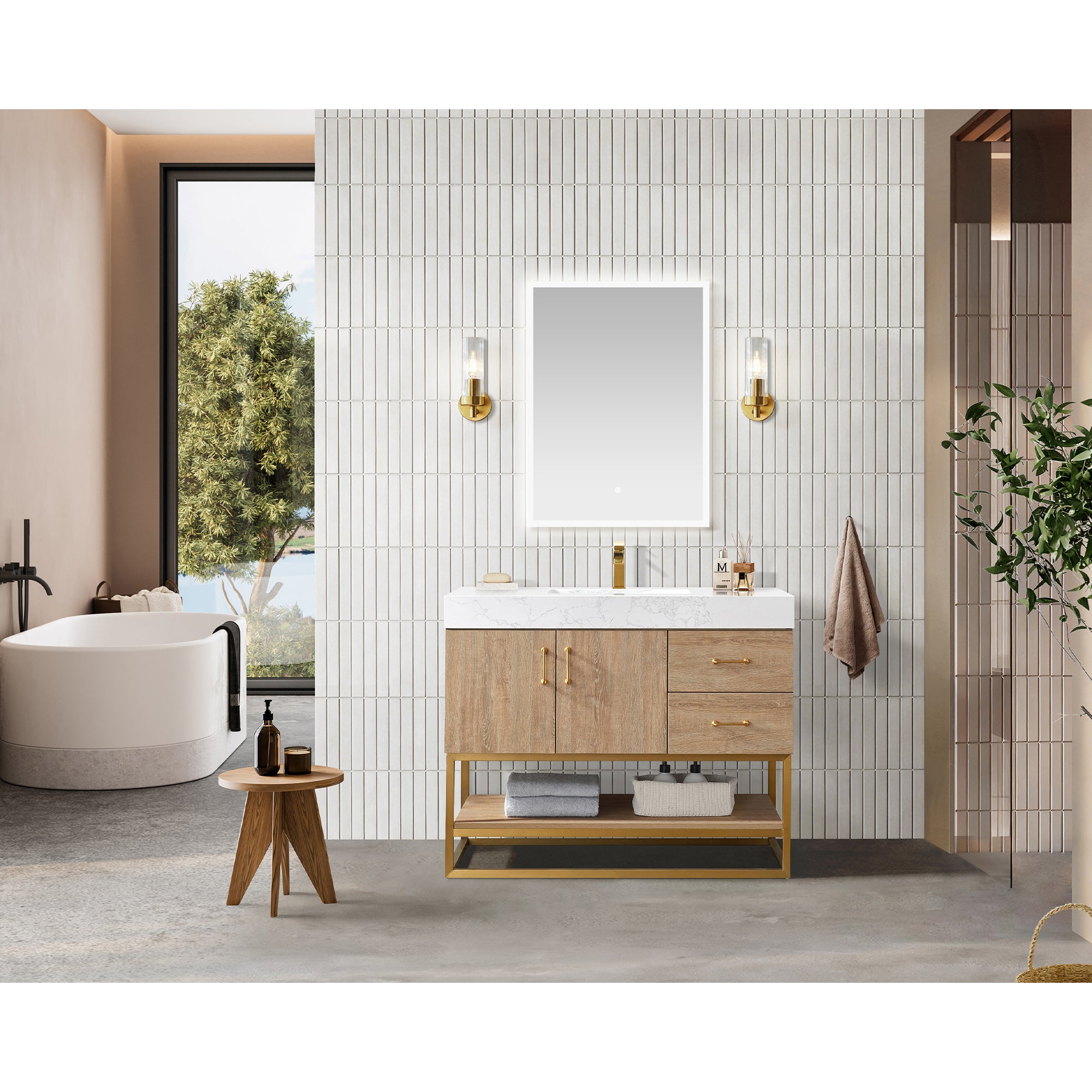 Alistair Vanity, North American Oak With Countertop, 42", With Mirror