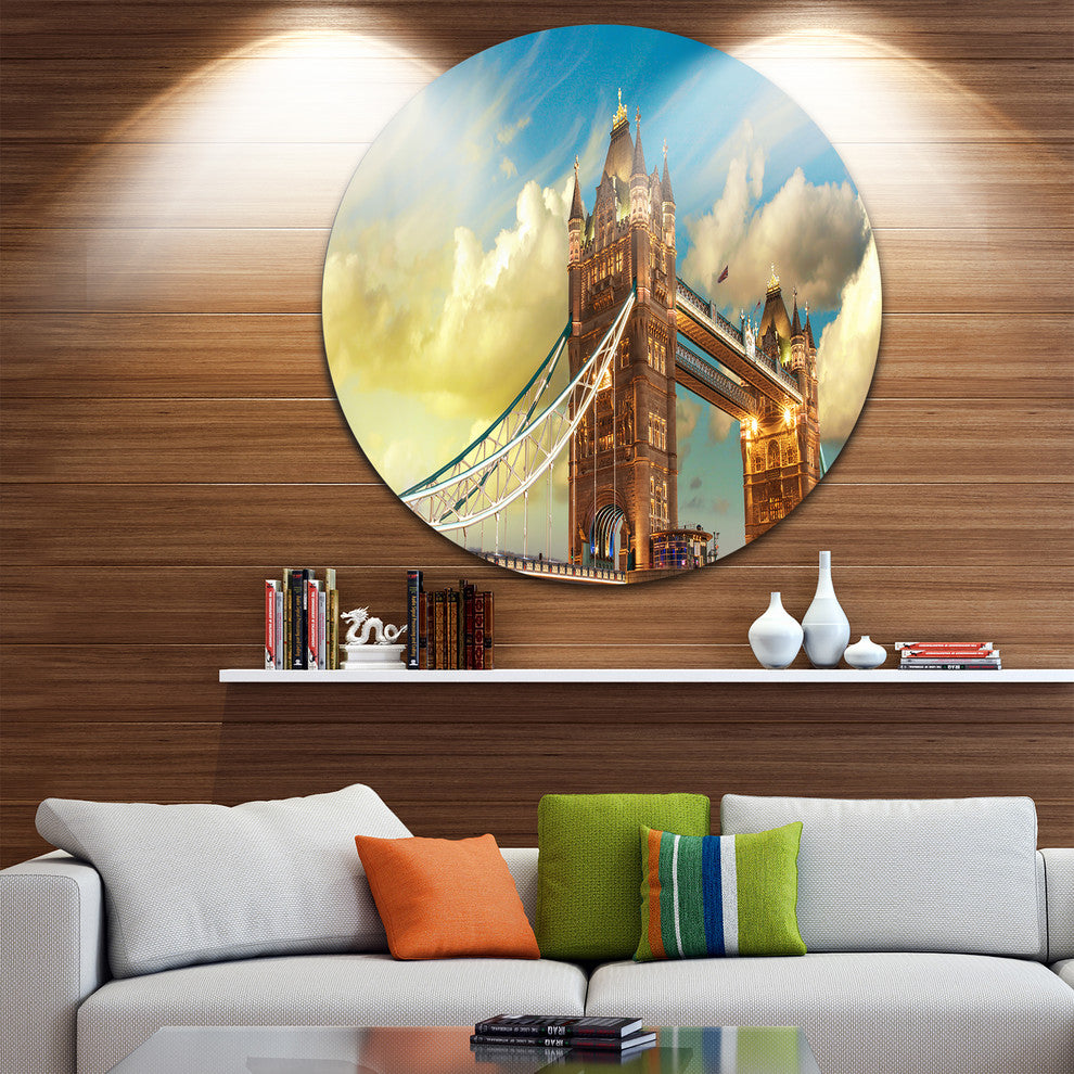 Tower Bridge London At Sunset, Cityscape Photo Disc Metal Wall Art, 11"