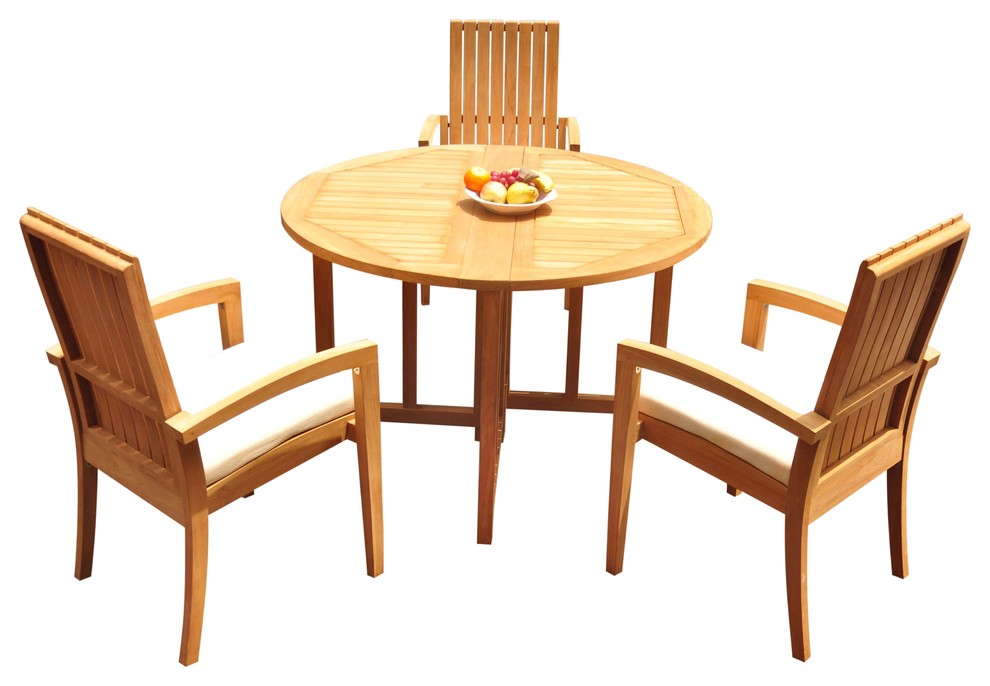 4-Piece Outdoor Teak Dining Set: 48" Butterfly Table, 3 Goa Stacking Arm Chairs
