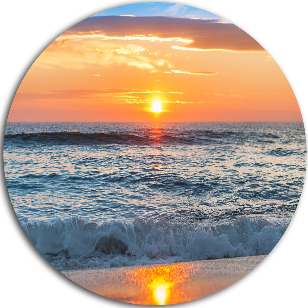 Beautiful Sunrise Over The Horizon., Beach Disc Metal Wall Art, 36"