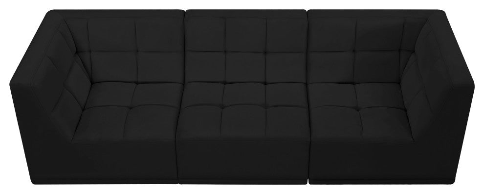 Relax Velvet Upholstered 3-Piece Modular Sofa, Black