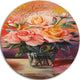 Roses On Marble Table, Floral Digital Art Large Disc Metal Artwork, 36"