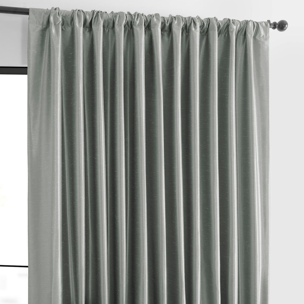 Blackout Extra Wide Vintage Textured Faux Dupioni Curtain, Silver, 100"x108"