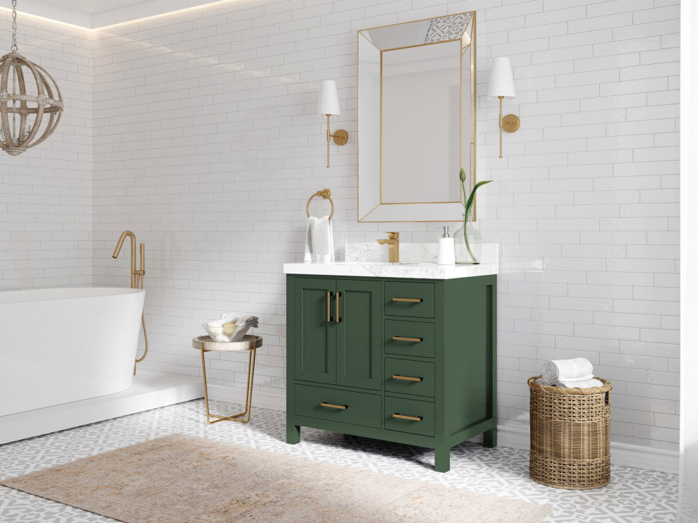 Malibu 36 Left Offset Bath Vanity in Lafayette Green 2" Carrara Marble