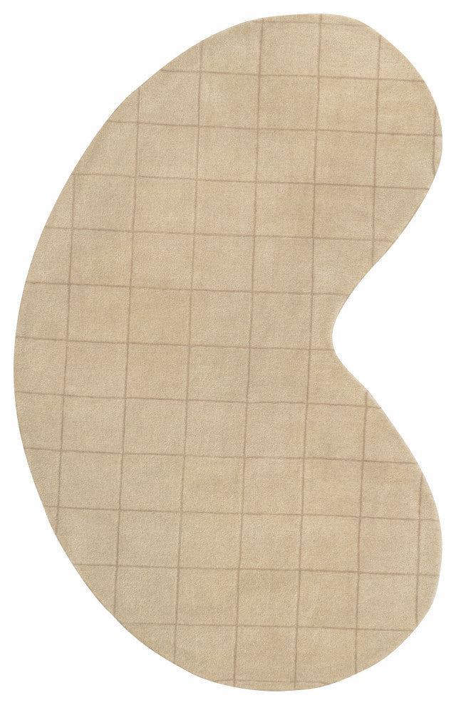 Bean Modern Plaid Grid Handwoven Wool  Rug, Beige/Light Brown, 8 Ft. X 10 Ft.