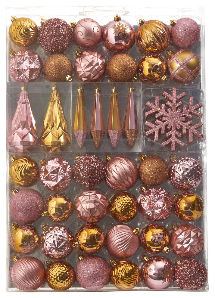 Shatterproof, 52 Count Xmas Tree Ornament Set, 80mm to 150mm With Reusable Tray