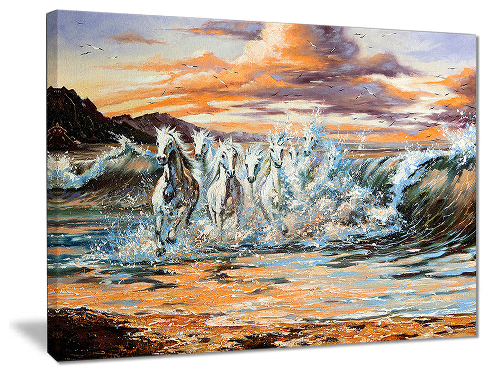 "Horses from Waves" Animal Digital Canvas Print, 40"x30"