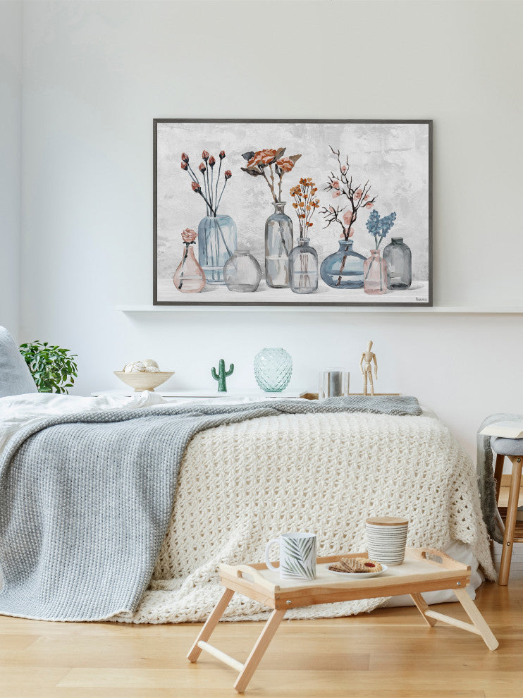 "Flower Glassware" Floater Framed Painting Print on Canvas