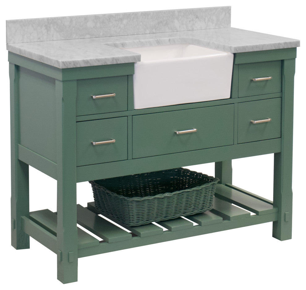 Charlotte 48" Bathroom Vanity, Sage Green, Carrara Marble