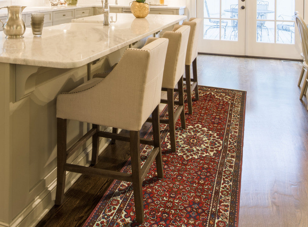 Fine Vintage Distressed Arslan Red/Ivory Runner, 3'6 x 9'7