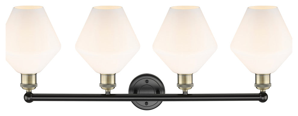 Cindyrella-4 Lt 35"Bath Vanity Lt-Black Antique Brass -Cased Matte White Shade