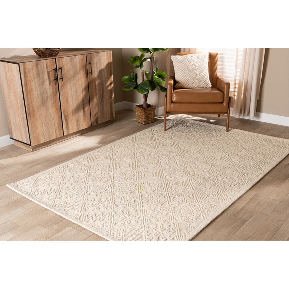 Meltem Modern and Contemporary Ivory Handwoven Wool Area Rug