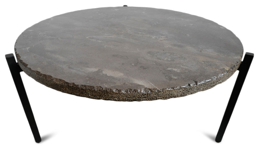 Round Stone and Iron Coffee Table