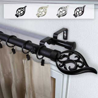 Clair 1" Double Curtain Rod, Black, 66-120"