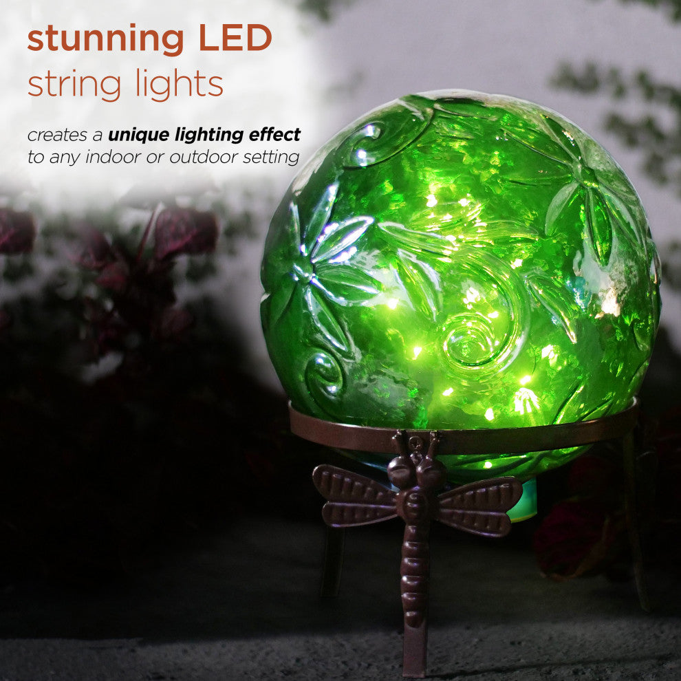 Alpine Green Glass Globe Decor With LED Light, 13" Tall