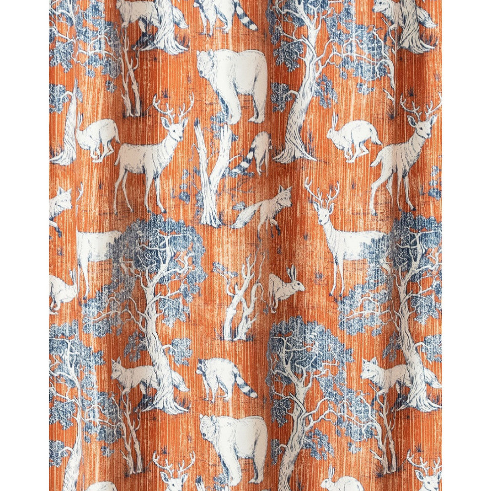Benzara BM293452 Shower Curtain, Fun Deer and Bears Print, Orange Microfiber