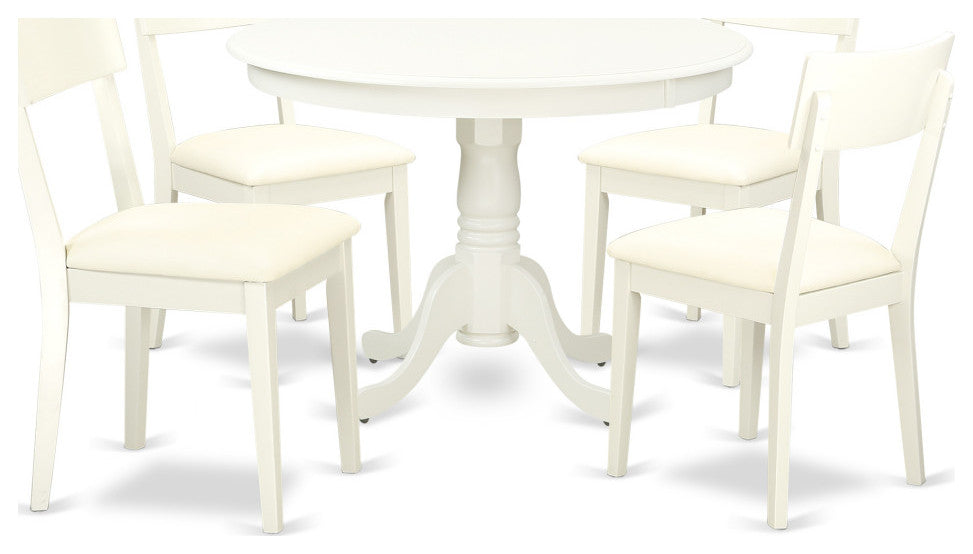 5Pc Hartland Set, One Dining Table, Four Faux Leather Seat Chairs, Linen White.