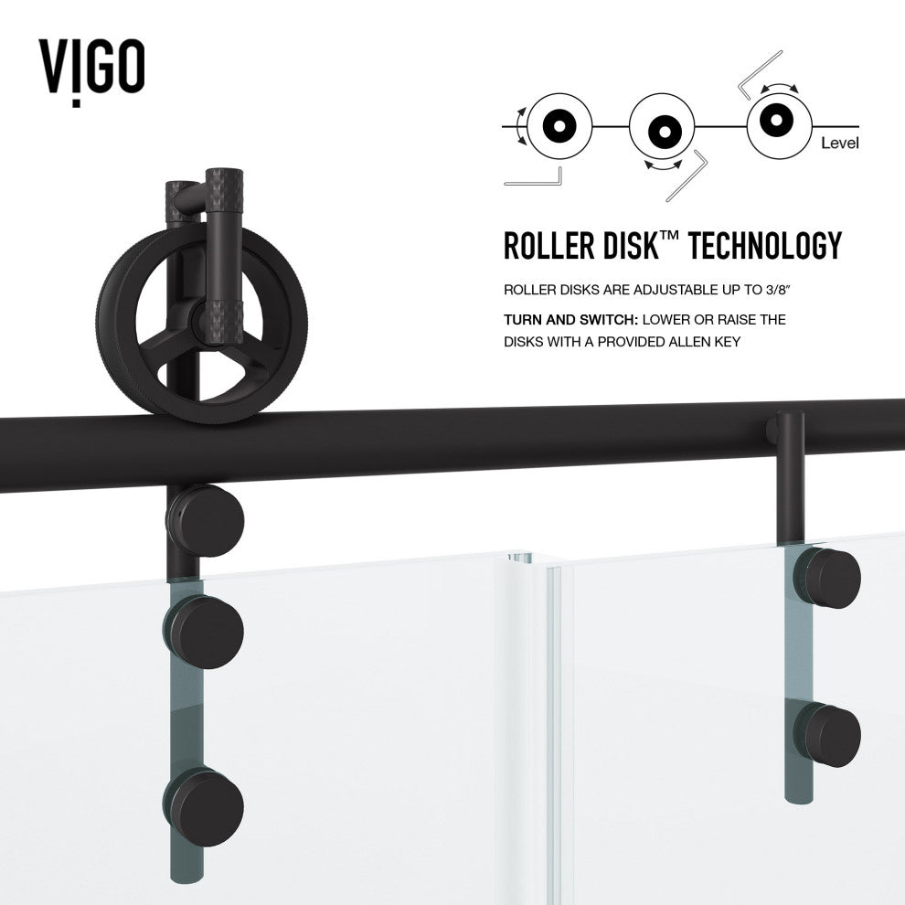 VIGO Hamilton Frameless Sliding, Matte Black, Shower Door, 56" to 60" W X 78" H, Clear Glass
