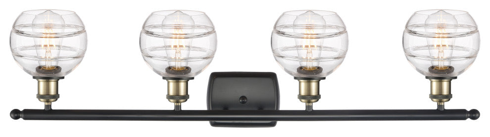 Ballston-Rochester 4-Light 36" Bath Vanity Light, Black Antique Brass, Clear