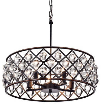 Azha 5-Light Oil Rubbed Bronze Drum Pendant Chandelier With Crystal Spheres Glam