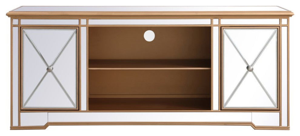 Elegant MF60160G Modern 60" Mirrored Tv Stand, Antique Gold