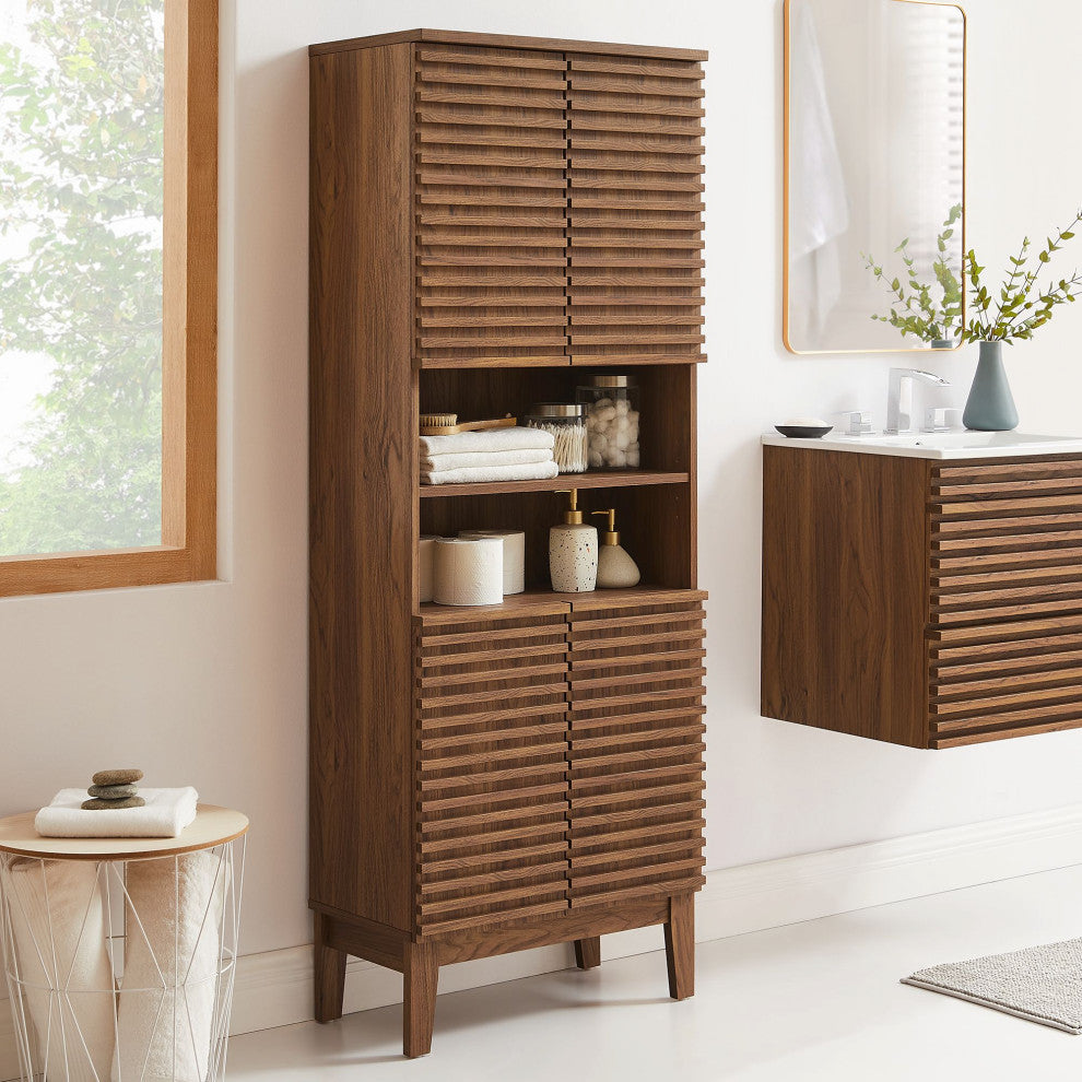 Render Tall Bathroom Storage Cabinet, Walnut