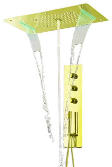 Led Rainfall Shower System With Hand Shower, Brushed Gold