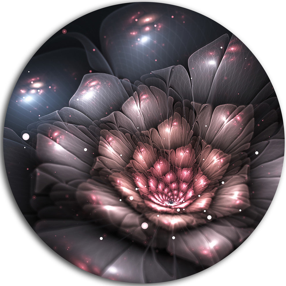 Fractal Flower With Pink Details, Floral Digital Round Wall Art, 11"