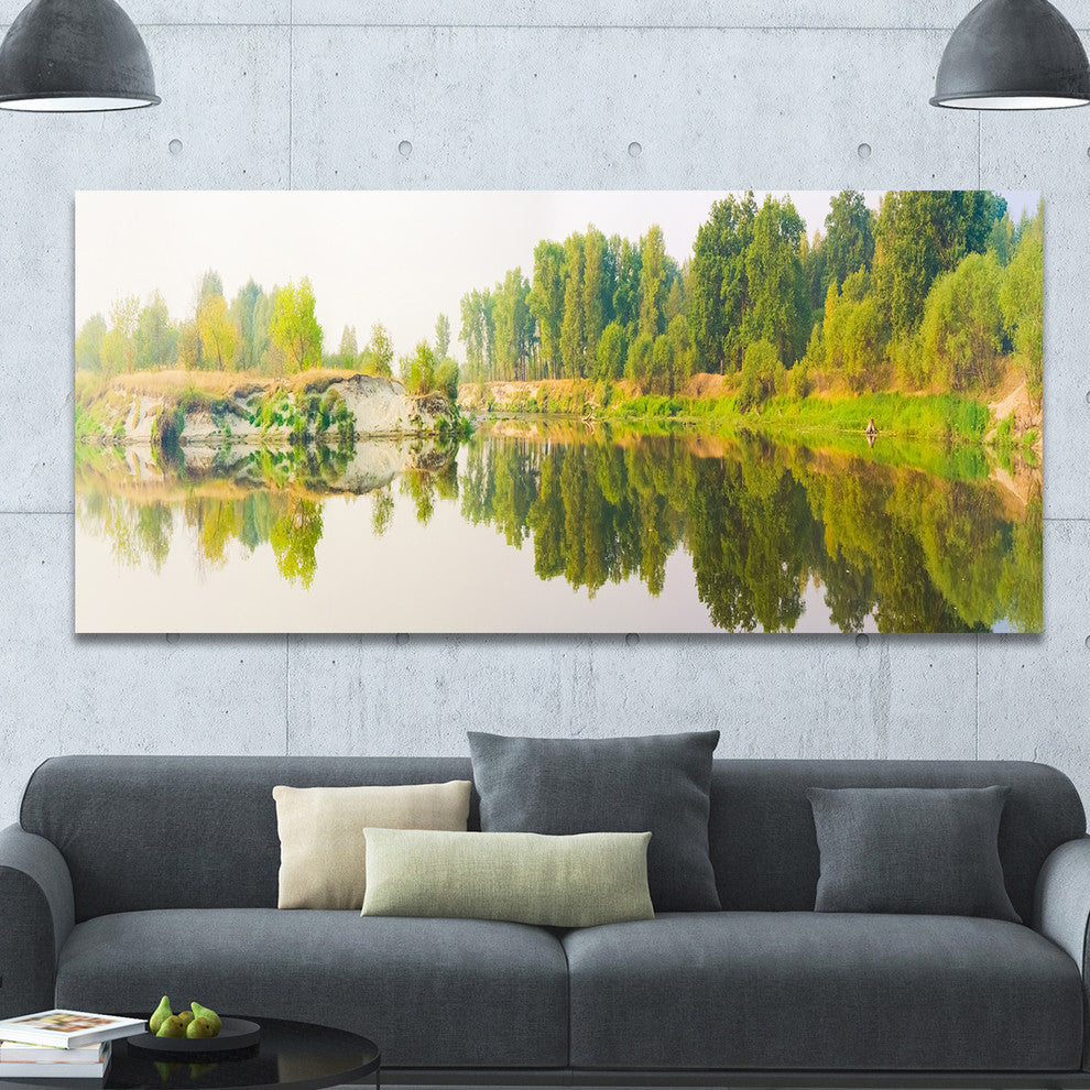 River and Forest Panorama, Landscape Canvas Art Print, 60"x28"