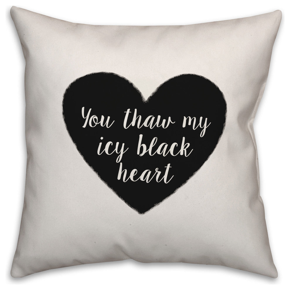 Icy Black Heart 16x16 Throw Pillow