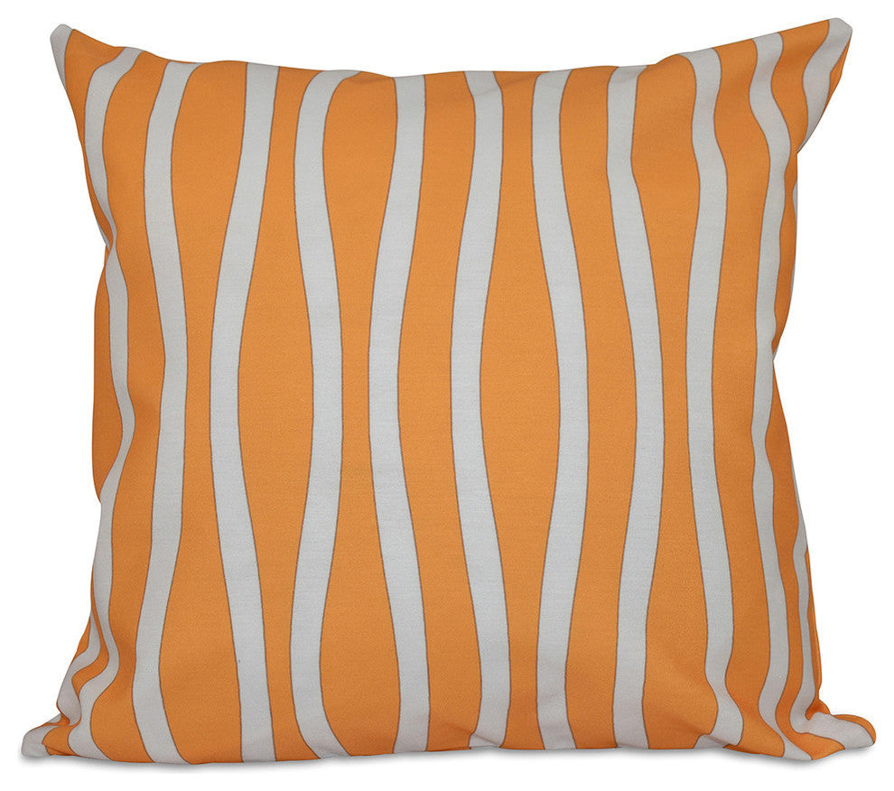 Wavy Stripe Decorative Pillow, Celosia Orange, 16"x16"