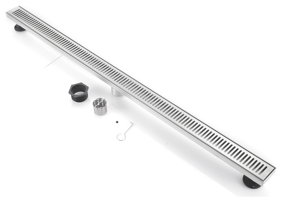 Stainless Steel Rectangular Linear Shower Floor Drain, Brushed Nickel, 60"