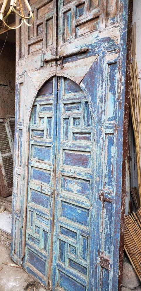 Moroccan Old Hand Painted Double Door, Wooden 23MO17