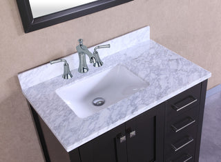 Eviva Aberdeen 36 Transitional Espresso Bathroom Vanity With White Carrera Top