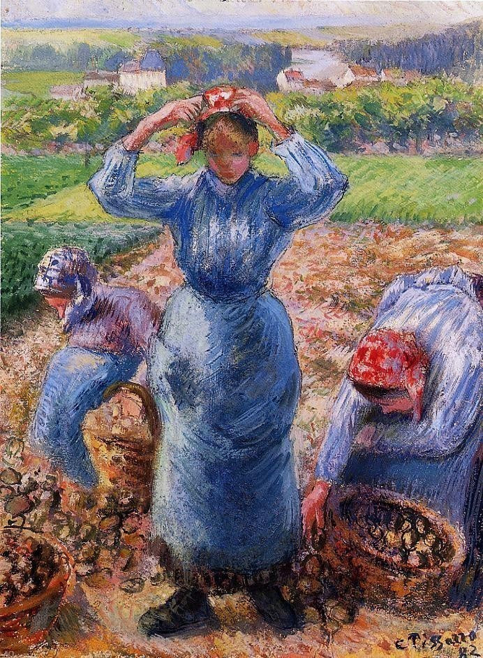 Camille Pissarro Peasants Harvesting Potatoes, 21"x28" Wall Decal