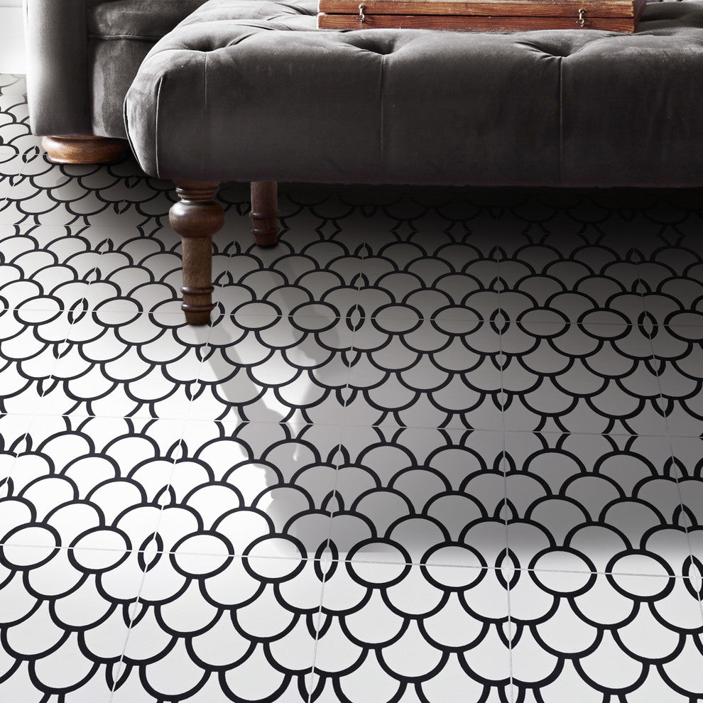 8"x8" Imouzar Handmade Cement Tile, White/Black, Set of 12