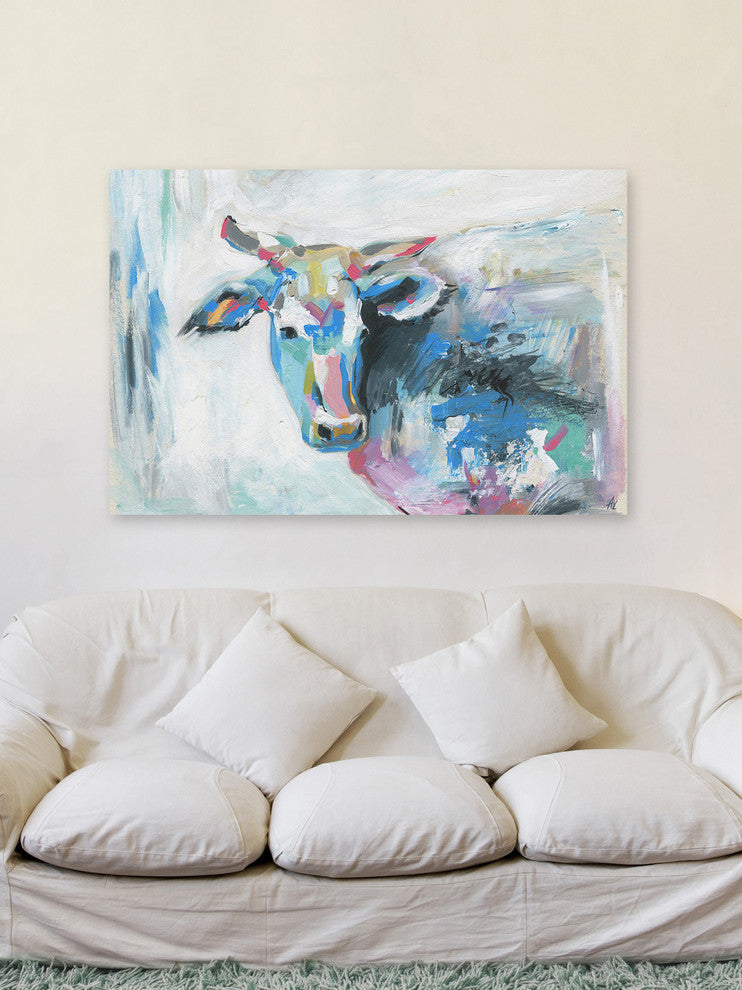 "Pastel Cow" Painting Print on Wrapped Canvas, 45"x30"